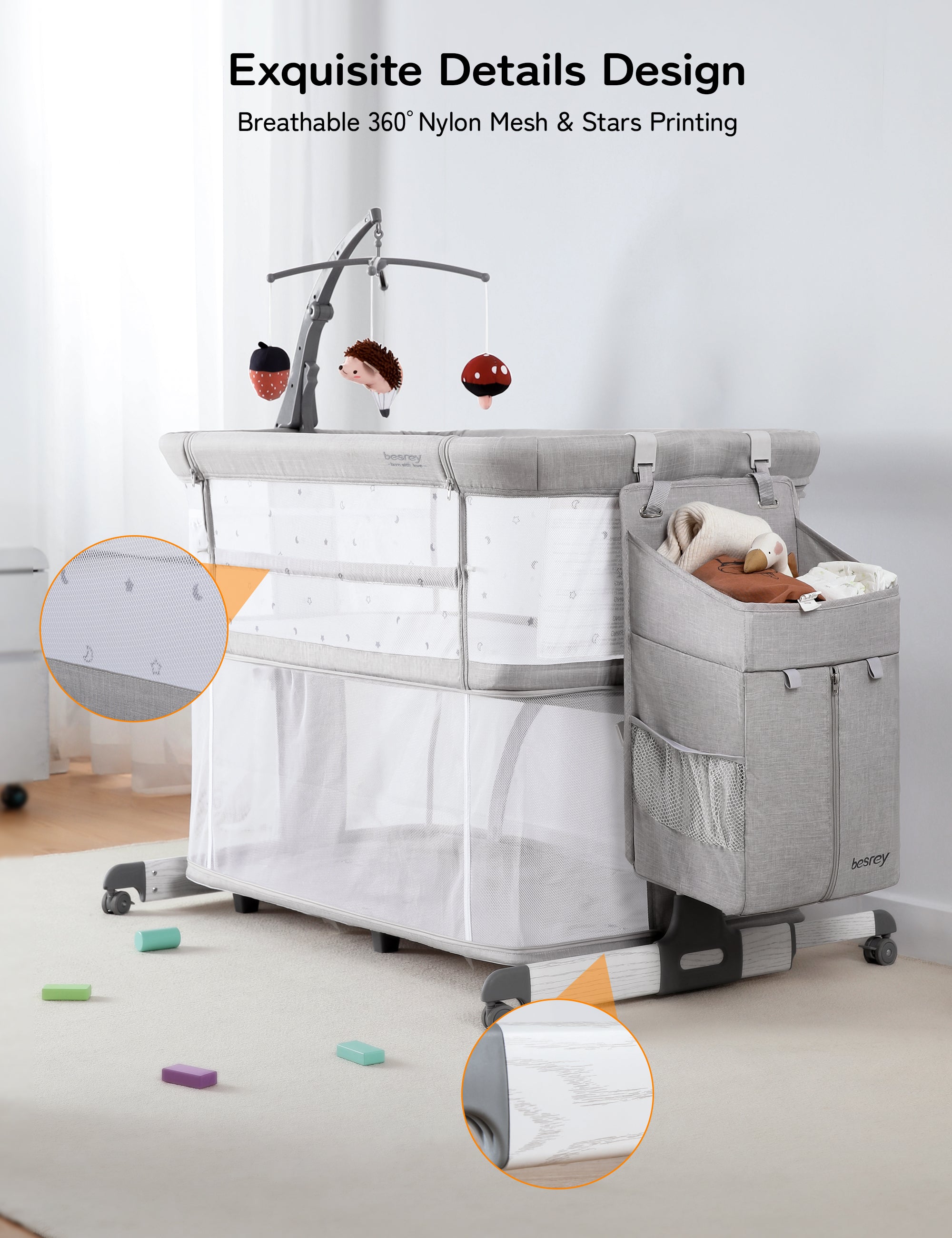 WhizKidz 5-in-1 Baby Bedside Bassinet | Baby Bedside Crib Suitable up to 18 Month