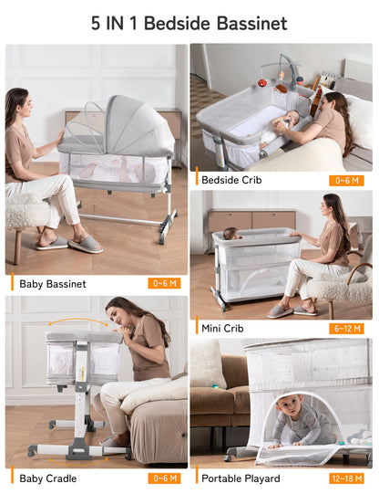 WhizKidz 5-in-1 Baby Bedside Bassinet | Baby Bedside Crib Suitable up to 18 Month