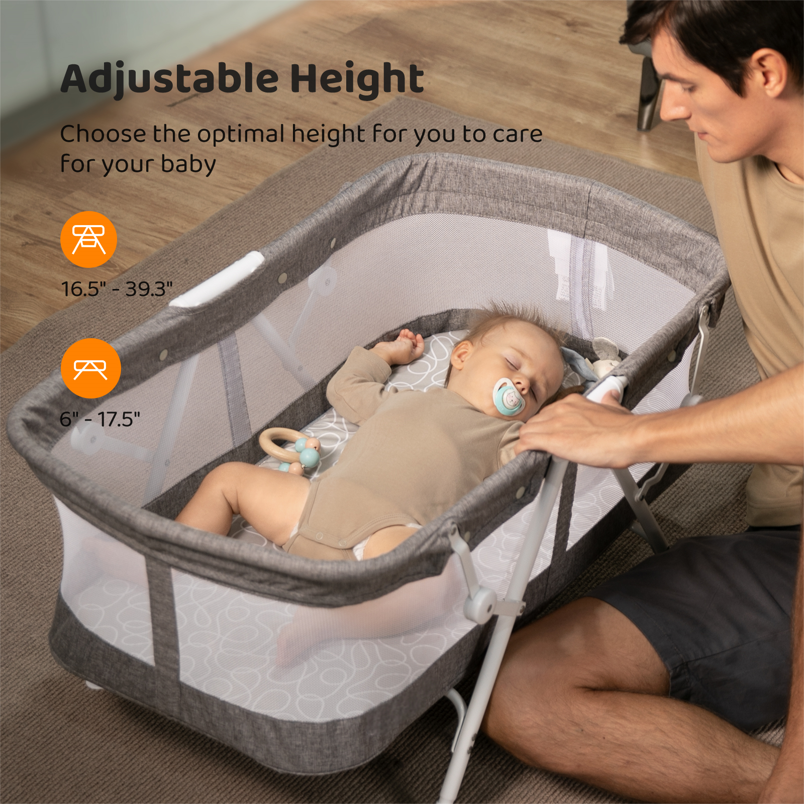 WhizKidz 3-in-1 Portable Baby Bassinet Cradle Easy Folding