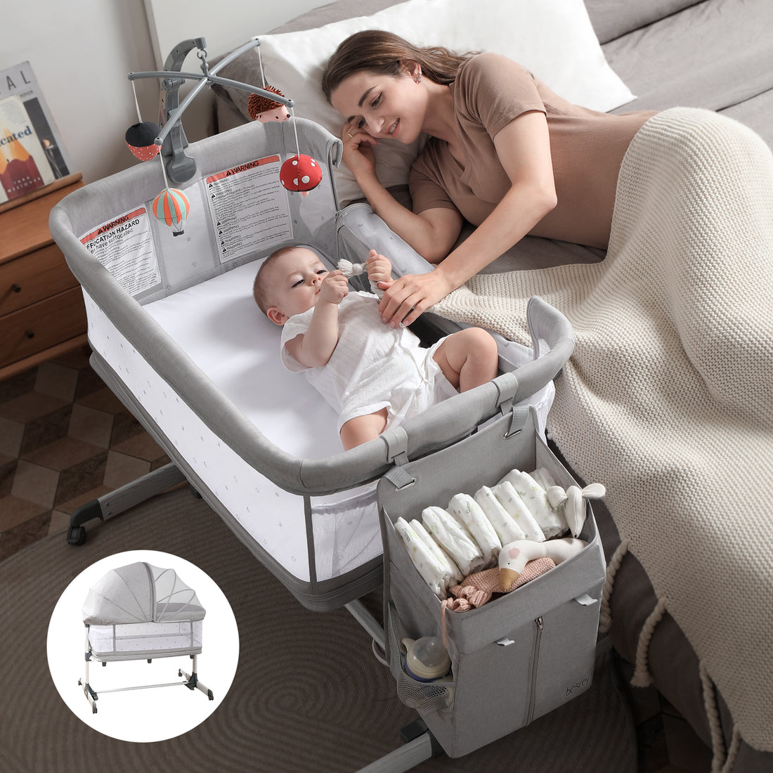 WhizKidz 5-in-1 Baby Bedside Bassinet | Baby Bedside Crib Suitable up to 18 Month